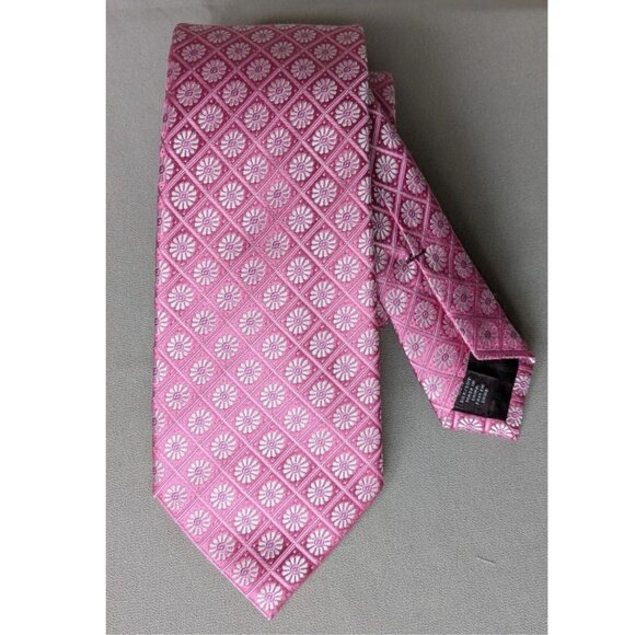 Black + Brown 1826 Tie 100% Silk Jacquard Daisy Floral Pattern - Picture 1 of 4